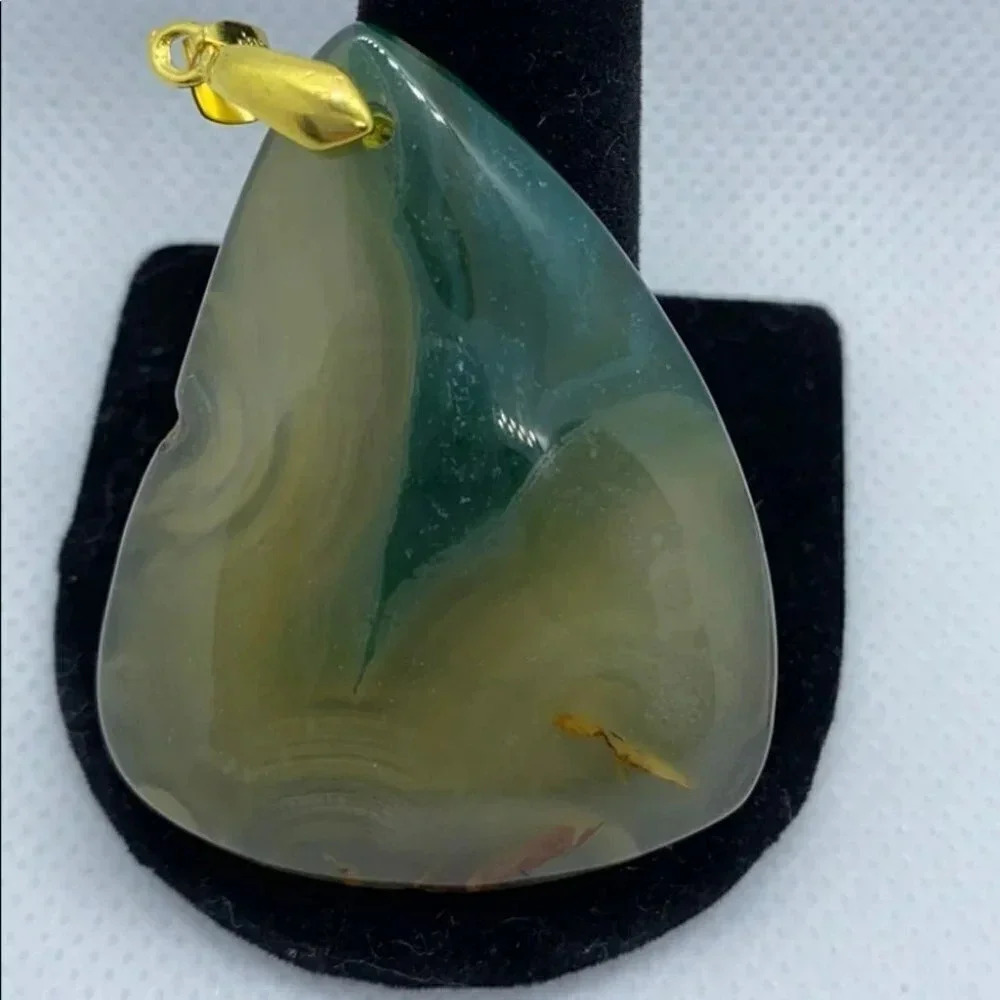 Unbranded Agate Pendant OS Green Yellow 18KGP Gold Plated Teardrop Stone